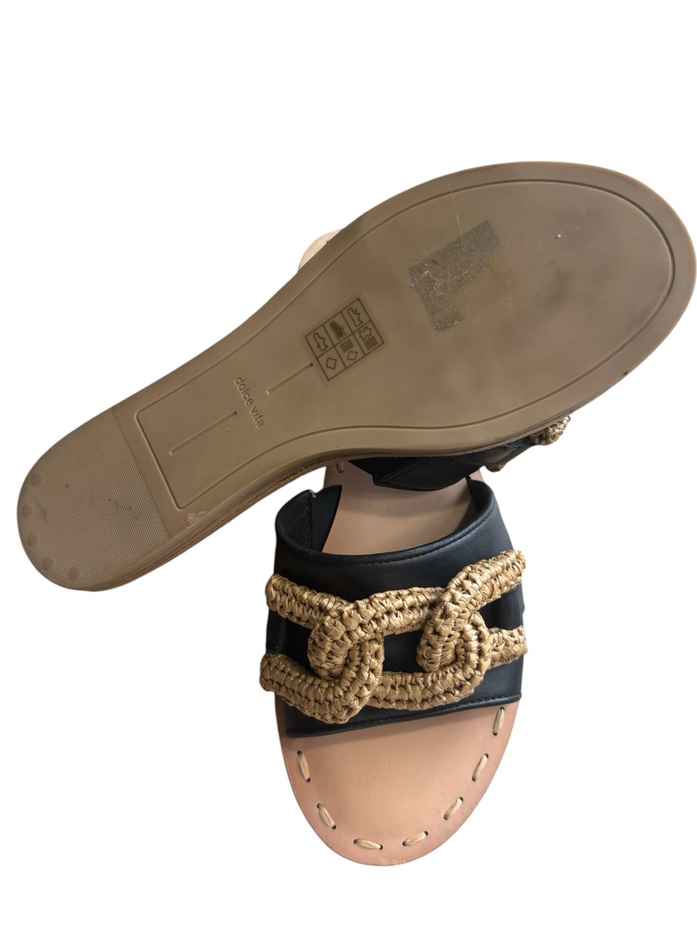 DOLCE VITA Desa Braided Chain Slide Sandals - Black and Tan Size 9.5 — Worn 1X - Picture 12 of 14